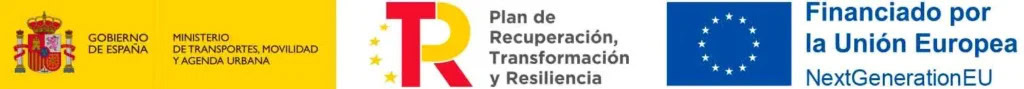 Los logotipos del Gobierno de España, el Ministerio de Transportes, Movilidad y Agenda Urbana, el Plan de Recuperación, Transformación y Resiliencia y la financiación NextGenerationEU de la Unión Europea se suelen encontrar en el pie de página.